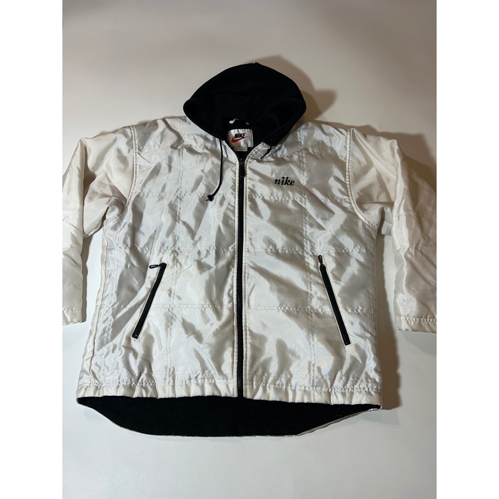 Nike Hooded Jacket Kids Size S (4-6) White Good Vintage Y2K Fleece Lined Zip